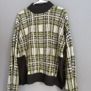 Nine West Plaid Sweater - Black, White, Yellow